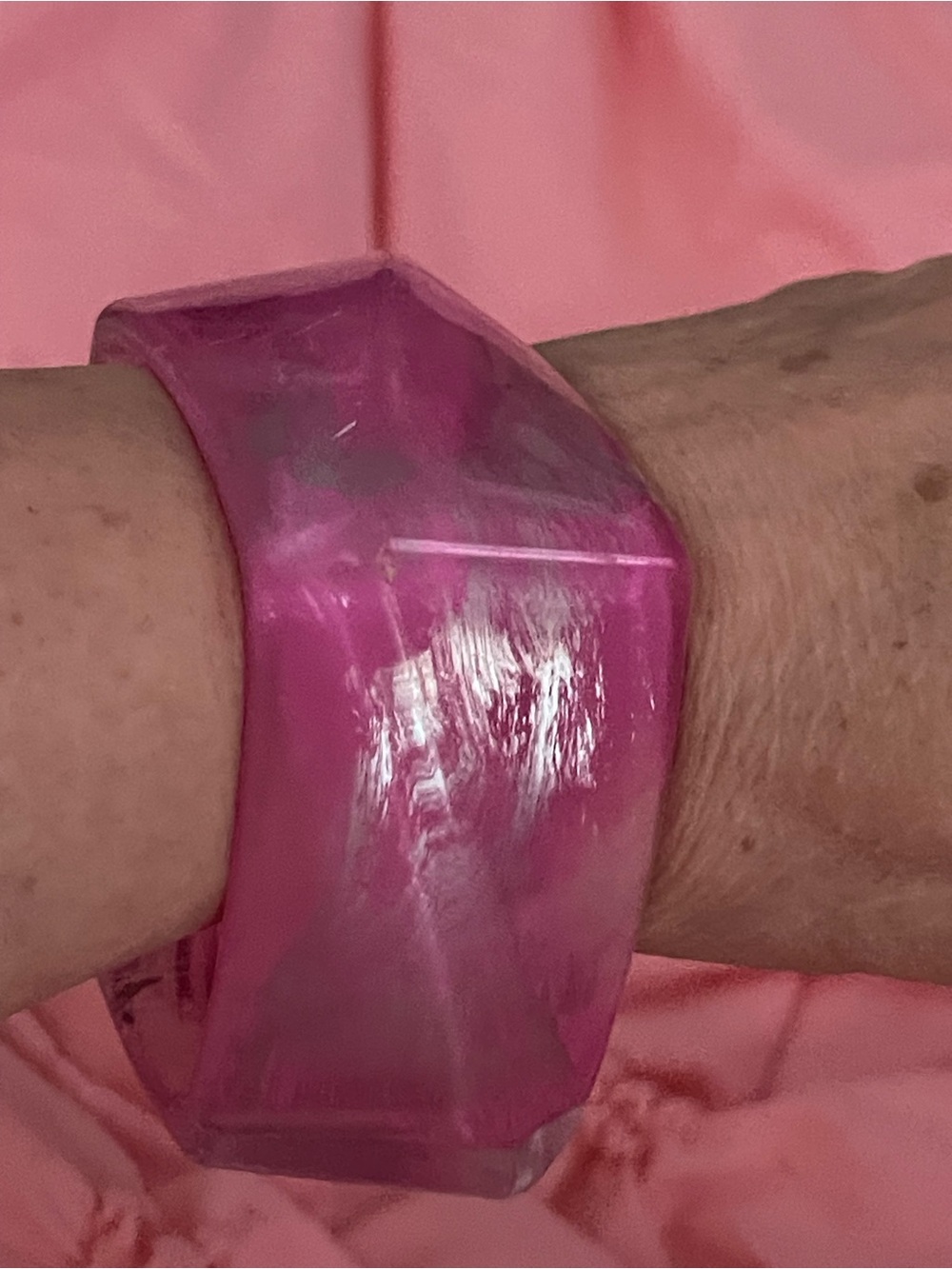 Feminine Pink Resin Faceted Bangle Bracelet